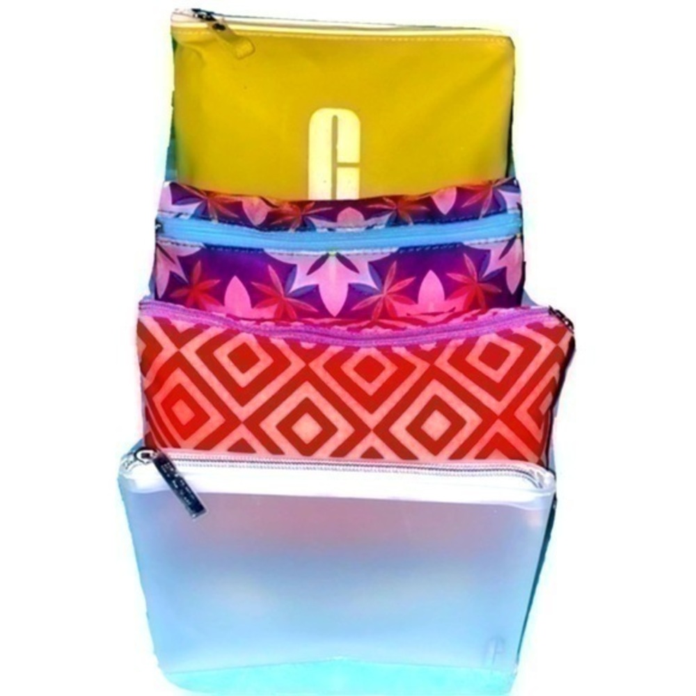 Set of 4 Clinique make up cosmetic pouch travel toiletries bag w/ zip closure